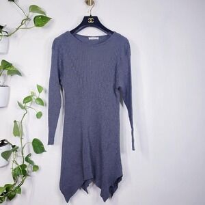Tavin Womens Medium Gray Ribbed Tunic Dress Sweater Shift Asymmetrical Lagenlook